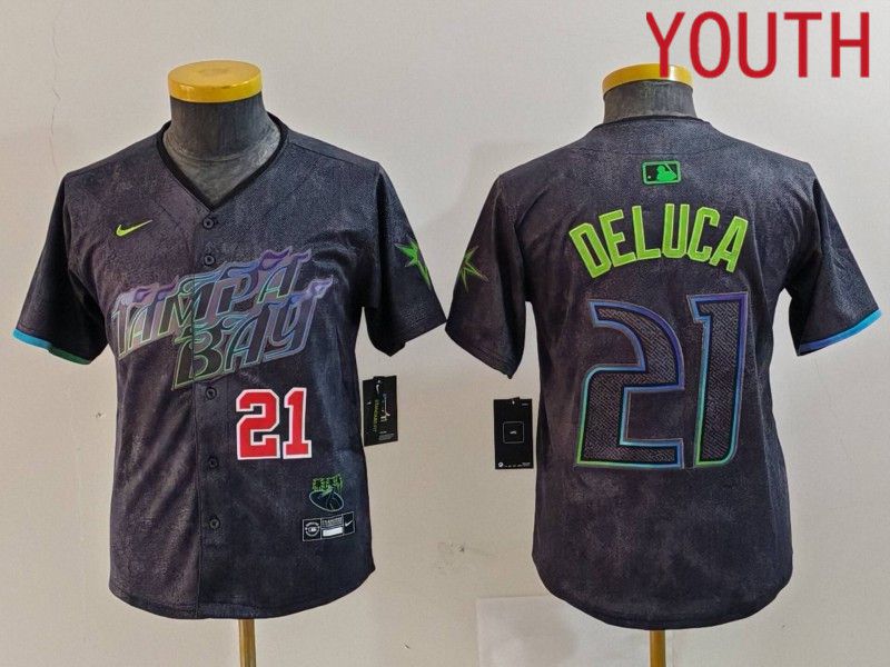 Youth Tampa Bay Rays #21 Deluca Black City Edition Nike 2024 MLB Jersey style 3->youth mlb jersey->Youth Jersey